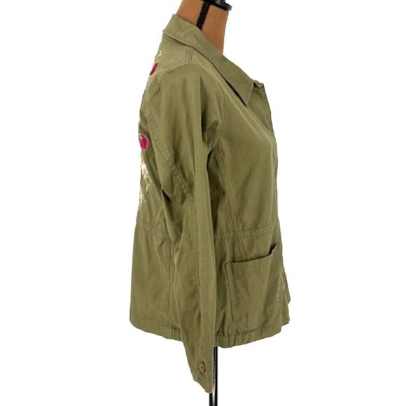 Skies Are Blue Fully Embroidered Army Green Jacket with Florals – Size Small - Picture 3 of 9